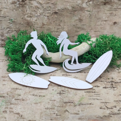 zestaw wycinanek surferzy i deski surfingowe scrapbooking wakacje beermata