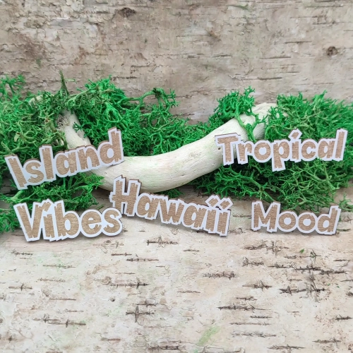 zestaw grawerowanych napisow island vibes tropical mood hawaii scrapbooking beermata