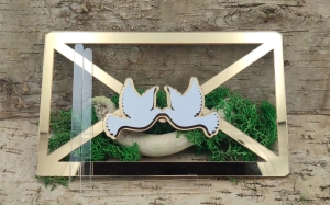 Koperta na pieniądze (bez pleców) z lustrzanej pleksi – gołębie ślubne (3 kolory do wyboru )