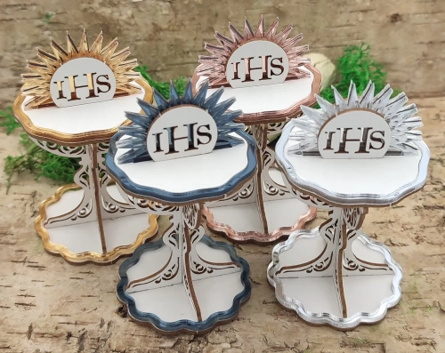 kielich komunijny 3D tekturka IHS pleksi lustrzana złoto srebro rose gold grafit