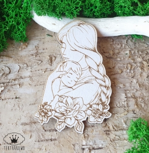 Tekturka- MAMA, DZIEŃ MATKI, przytulanie, dziecko, kwiaty, grawer