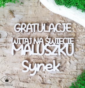 Tekturka napisy- Gratulacje, Witaj na świecie maluszku, Synek