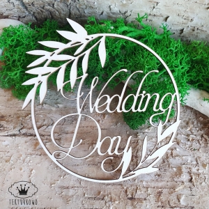 Tekturka- WEDDING DAY - RAMKA LIŚCIE -9cm