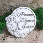 Tekturka- PIERWSZA KOMUNIA ŚWIĘTA, ramka z ornamentem, warstwowa 2D