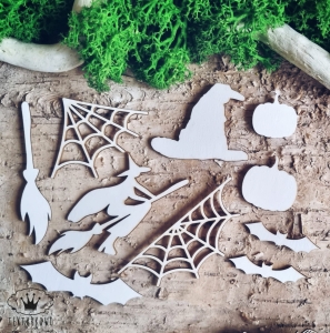 Tekturka- HALLOWEEN ZESTAW, dynia, czarownica, miotła, nietoperz, tiara, pajęczyna
