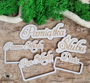 Tekturka napis- PAMIĄTKA ŚLUBU, DATA, PANNA MŁODA, PAN MŁODY, grawer, do ramki 3D
