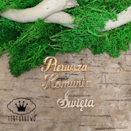 napis Pierwsza Komunia Święta pleksi złota – Tekturkowo