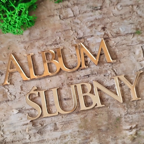 Złote napisy „Album” i „Ślubny” z pleksi lustrzanej – Tekturkowo